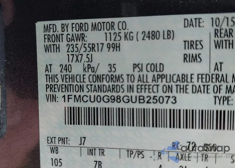 2016 Ford Escape Se z USA, uszkodzony, nr VIN 1FMCU0G98GUB25073